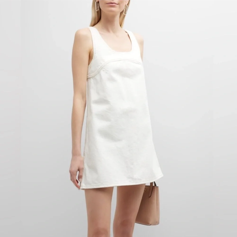 new Frame Denim swing trapeze mini dress in off white denim